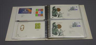 Specialist GB definitive FDC collection, 89 items, includes ten pound issue (two different cancels),