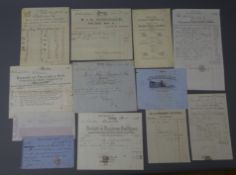 Collection of twelve Victorian and later invoices and other paper ephemera relating to Whitby