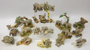 Collection of Tuskers Elephant sculptures including The Adventures of Henry,