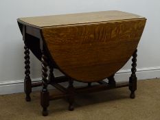 Early 20th century oval oak barley twist gate leg table, W107cm, H75cm,