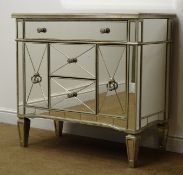 Mirrored chest, five drawers, square tapering supports (W92cm, H88cm,