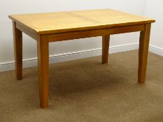 Rectangular oak dining table, square tapering supports, W140cm, H78cm,