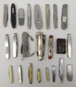 Early 20th century and later pocket knives, mostly stainless steel examples,