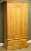 Solid pine single wardrobe with drawer, plinth base, W99cm, H198cm,