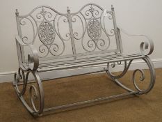 Silver finish two seat garden rocking bench,