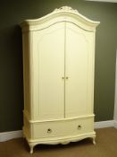 Wallis & Gambier Ivory bow fronted armoire, arched cresting with classical swags,