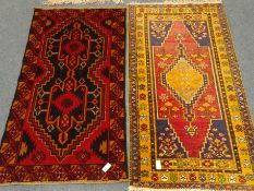 Persian style ochre ground rug, repeating border (195cm x 106cm),