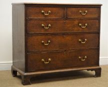 George III oak chest of two short and three long drawers on shaped bracket supports, W99cm, H90cm,