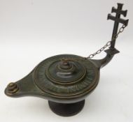 TOC H 'Lamp of Maintenance' bronze oil lamp with inscription, L24cm x H19.