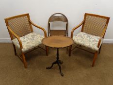 Pair ash framed cane back easy chairs,,