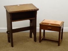 Early 20th century Bible stand (W66cm, H84cm, D35cm) and an oak stool, upholstered seat,