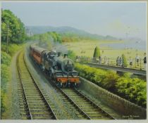 Steam Train Passing Through Grange-Over-Sands, limited edition colour print No.