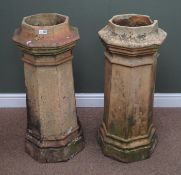 Pair terracotta octagonal tapering chimney pots,