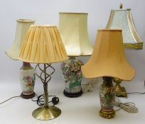 Chinese Famille verte baluster table lamp on hardwood stand, H34cm excluding shade,