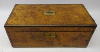 Victorian burr walnut and brass bound writing slop, gilt tooled leather writing slope,