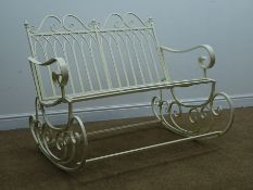 White finish two seat garden rocking bench,