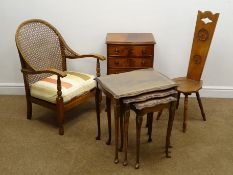 Early 20th century ash and beech cane back chair, upholstered seat (W56cm), a small Reprodux chest,