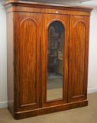 Victorian mahogany triple wardrobe, moulded cornice,