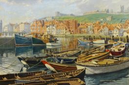 Whitby Harbour, oil on canvas signed and dated 1975 by Douglas W.