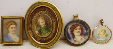 Four early 20th century portrait miniatures on ivory,