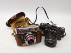 Voigtlander Vito automatic 35mm SLR camera in case and a Zenit 11 35mm camera with Helios -44M-4