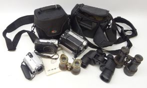 Three Sony handycam digital video camera recorders, two soft carry cases incl.