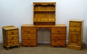 Solid pine twin pedestal dressing table, moulded top, six drawers, shaped plinth base (W150cm,