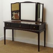 Stag mahogany dressing table raised three piece mirror back, one long and two short drawers,