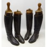 Two pairs of black leather Riding boots with wooden trees (4)