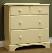 Cream finish chest, two short and two long drawers, shaped plinth base, W81cm, H85cm,