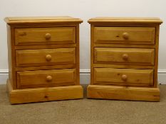 Pair solid pine bedside chest, three drawers, W50cm, H57cm,
