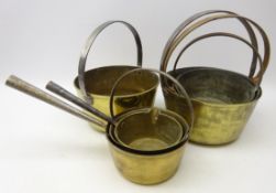 Five brass preserve pans,