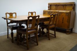 Early 20th century Royal Oak refectory style draw leaf dining table, carved edges and frieze,