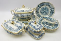 Late Victorian Copeland Late Spode dinner wares transfer printed with pastoral scenes with matched