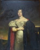 Portrait of a Lady, three-quarter-length Standing in a Landscape in a white silk gown and cloak,