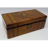 Victorian bur walnut tunbridgeware banded writing slope,