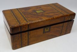 Victorian bur walnut tunbridgeware banded writing slope,