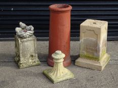 A square stone pedestal on square base (H55cm) and a similar pedestal,