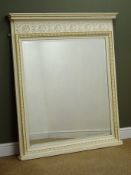 Victorian cream and gilt painted overmantle mirror, W113cm,