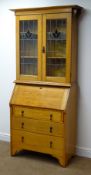 Early 20th century light oak bureau bookcase,
