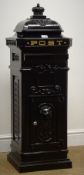 Victorian style aluminium post box, black finish, unused with key, W36cm, H103cm,
