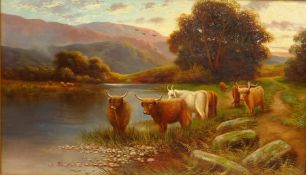 Highland Cattle, early 20th century British School oil on board unsigned 36.