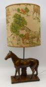 1960s bronzed Horse table lamp, rectangular base,