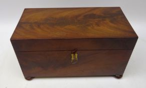 19th century flame mahogany tea caddy, rectangular form,