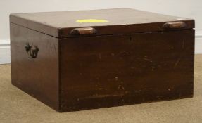 Early 20th century mahogany silver box, hinged lid enclosing baize lined interior, W56cm, H31cm,