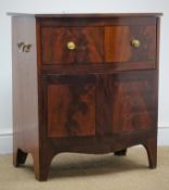 Early 19th century inlaid mahogany commode, hinged up and over lid, shaped apron, bracket feet, W60,