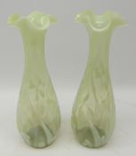 Pair 19th century Stourbridge Vaseline glass vases in the Horse Chestnut Leaf pattern,