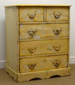 Early 20th century painted chest, two short and three long drawers, shaped plinth base, W81cm,