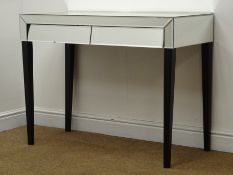 Mirrored side console, two drawers, black painted tapering supports (W101cm, H77cm,