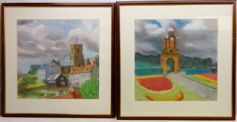 Views of Scarborough, three 20th century pastels signed N.